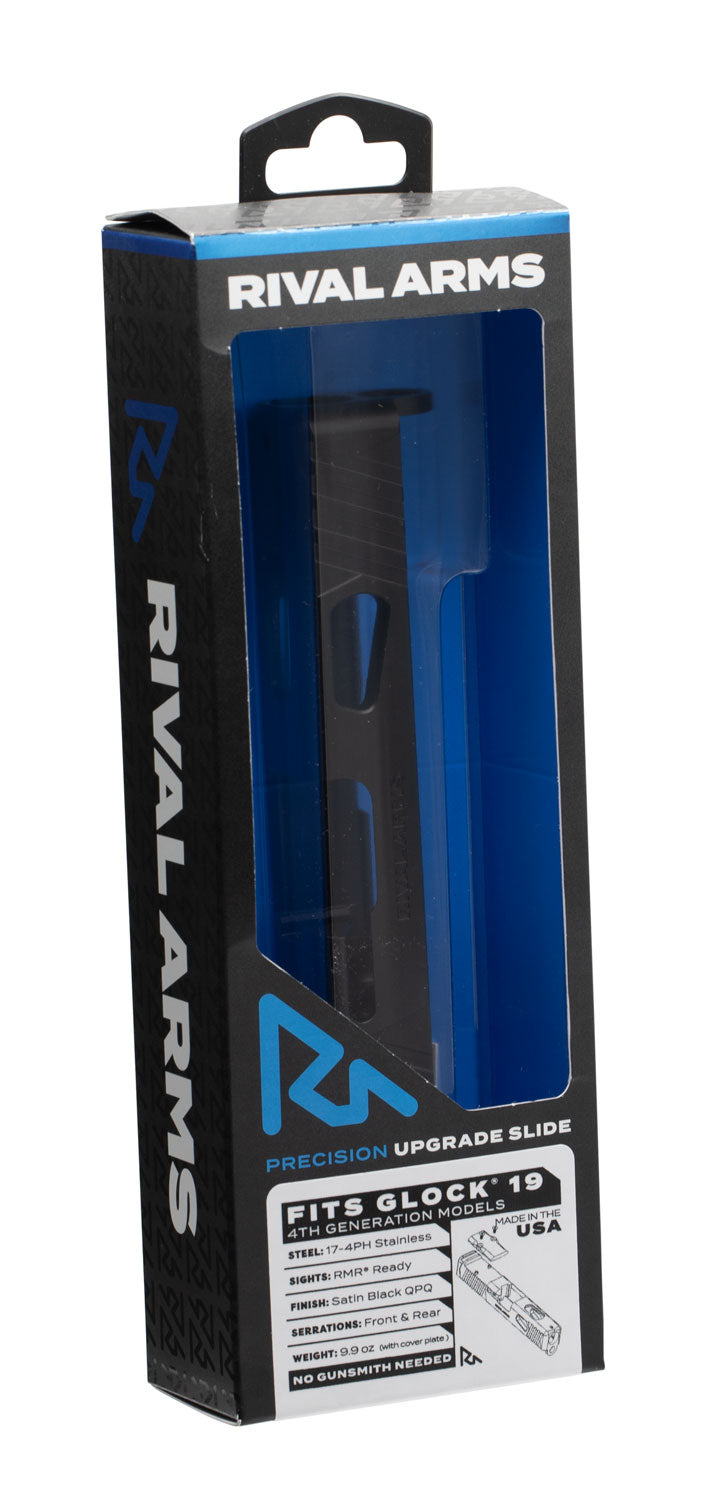 Rival Arms RA10G204A Glock 19 Gen4 Precision Slide A1 with RMR Cut Front/Rear Serrations QPQ Black