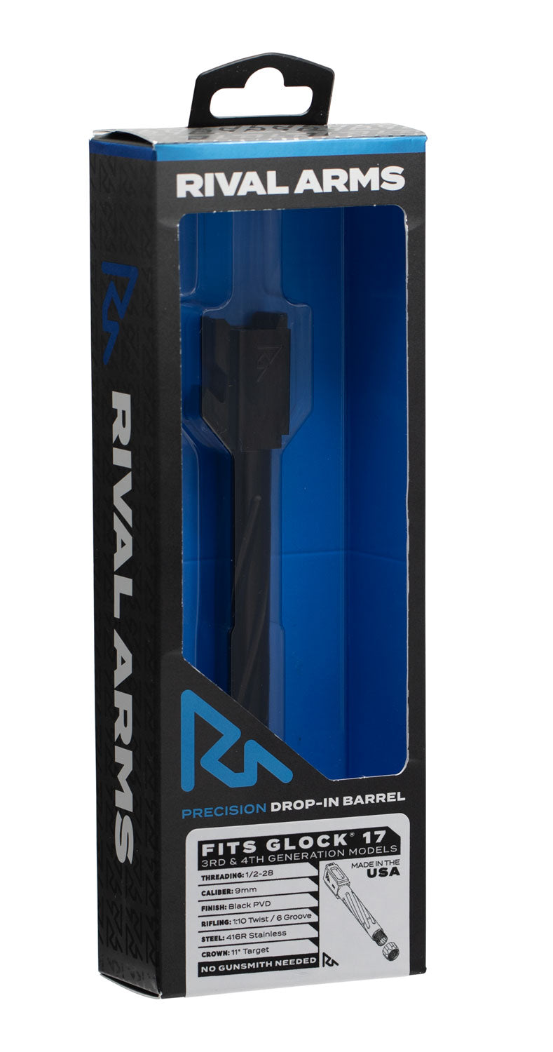 Rival Arms RA20G102A 9mm Luger 4.49" Match-Grade Drop-In Barrel Black PVD Fluted Threaded for Glock 17 Gen3-4