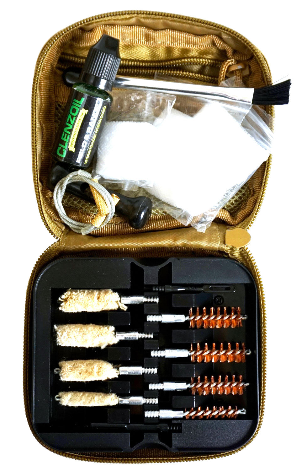Clenzoil 2076 Multi-Caliber Pistol Gun Cleaning Kit 17-Piece with CLP Dropper Tan