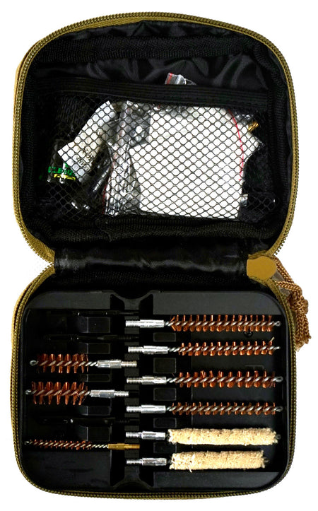 Clenzoil 2830 Multi-Caliber Rifle Gun Cleaning Kit 21-Piece with Pull Cable Tan