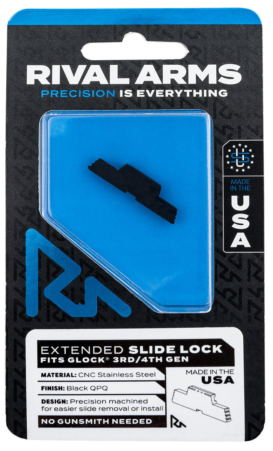 Rival Arms RA80G001A Glock Gen3-4 Extended Slide Lock Stainless Steel Easy Grip