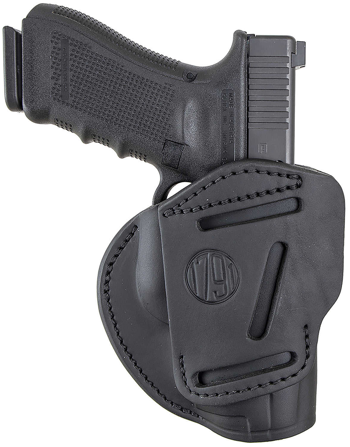 1791 Gunleather Size 05 Stealth Black Steerhide 3-Way Holster IWB/OWB Belt Loop - Glock 17 / Springfield XD / S&W M&P / HK VP9 Ambi