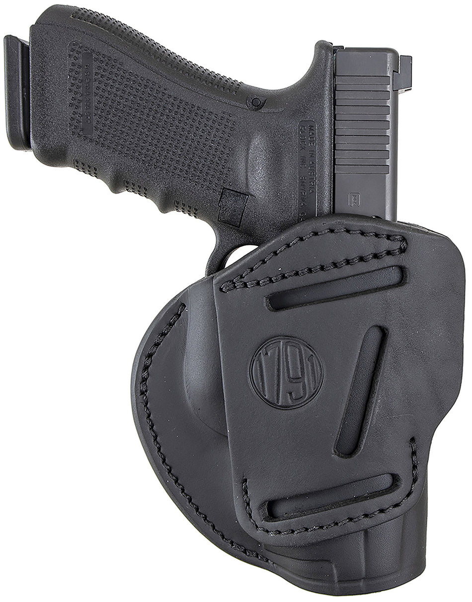1791 Gunleather Size 05 Stealth Black Steerhide 3-Way Holster IWB/OWB Belt Loop - Glock 17 / Springfield XD / S&W M&P / HK VP9 Ambi