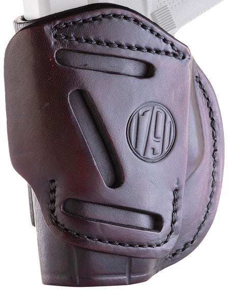 1791 Gunleather Size 02 Signature Brown Steerhide 4-Way Holster IWB/OWB Belt Clip - Ruger LCP / S&W Bodyguard / Glock 43 Right Hand
