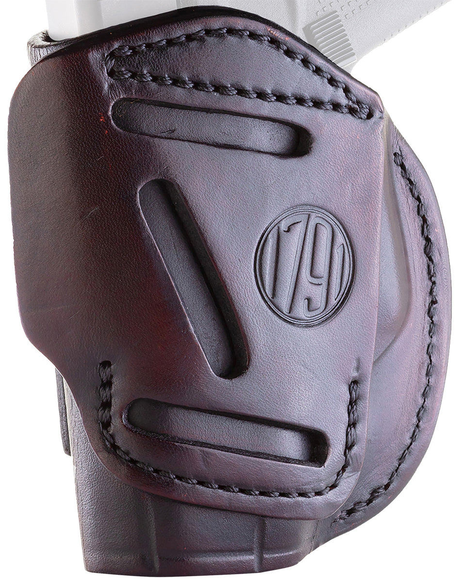 1791 Gunleather Size 02 Signature Brown Steerhide 4-Way Holster IWB/OWB Belt Clip - Ruger LCP / S&W Bodyguard / Glock 43 Right Hand