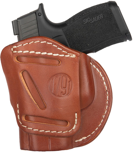 1791 Gunleather Size 03 Classic Brown Steerhide 4-Way Holster IWB/OWB Belt Clip - Glock 26 / Ruger LC9 / M&P Shield 2.0 Right Hand
