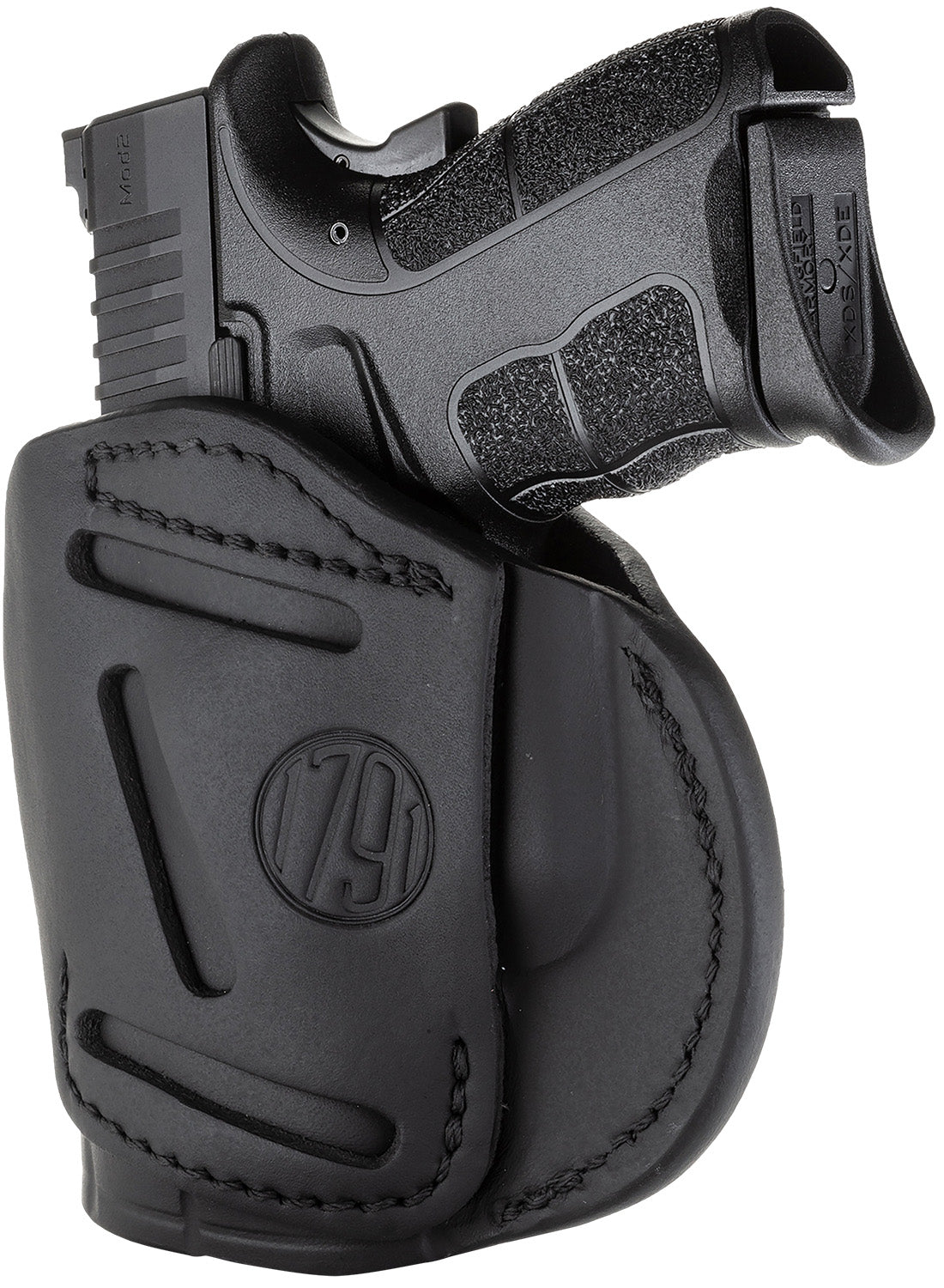 1791 Gunleather Size 04 Stealth Black Steerhide 4-Way Holster IWB/OWB Belt Clip - Glock 26 / Springfield XDS / M&P Shield Plus Right Hand