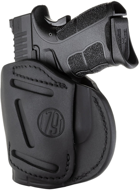 1791 Gunleather Size 04 Stealth Black Steerhide 4-Way Holster IWB/OWB Belt Clip - Glock 26 / Springfield XDS / M&P Shield Plus Right Hand