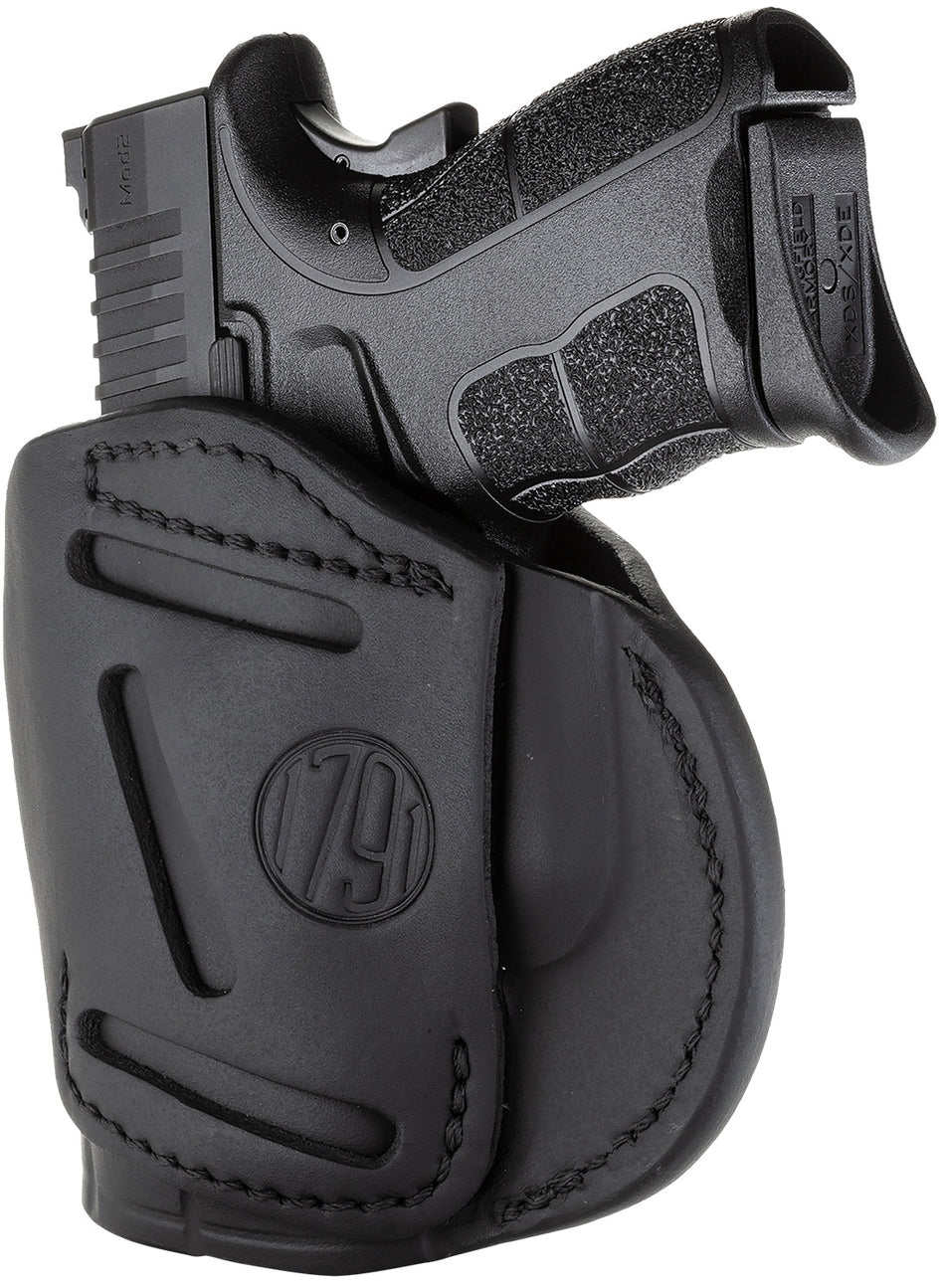 1791 Gunleather Size 04 Stealth Black Steerhide 4-Way Holster IWB/OWB Belt Clip - Glock 26 / Springfield XDS / M&P Shield Plus Right Hand