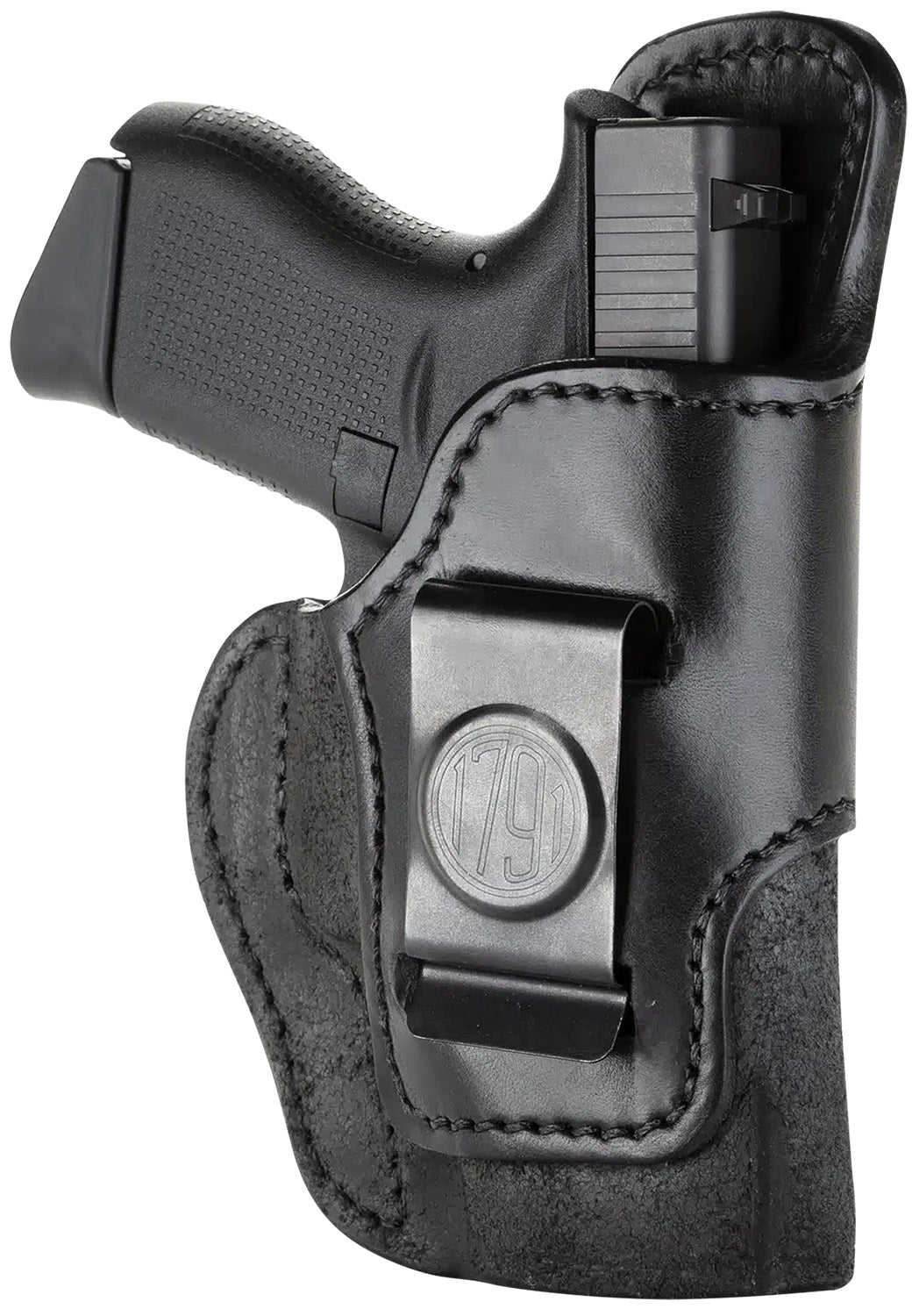 1791 Gunleather Rigid IWB Holster Size 03 All Black Leather Belt Clip Glock 43/Ruger LC9 Right Hand