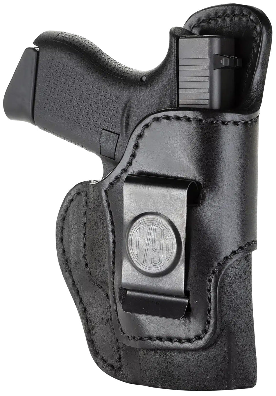 1791 Gunleather Rigid IWB Holster Size 03 All Black Leather Belt Clip Glock 43/Ruger LC9 Right Hand