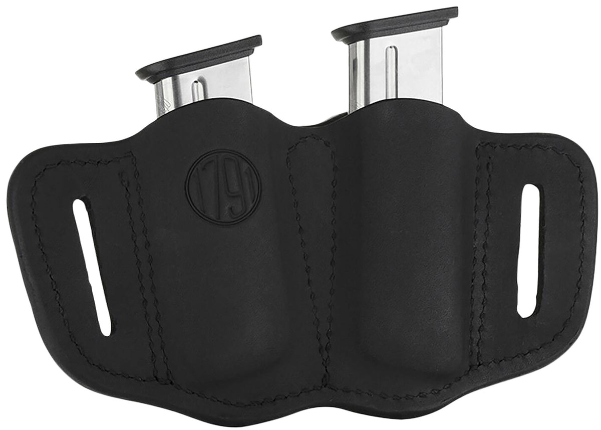 1791 Gunleather MAG2.1 Single Stack Double Mag Holster Stealth Black Leather OWB Belt Slide Ambidextrous