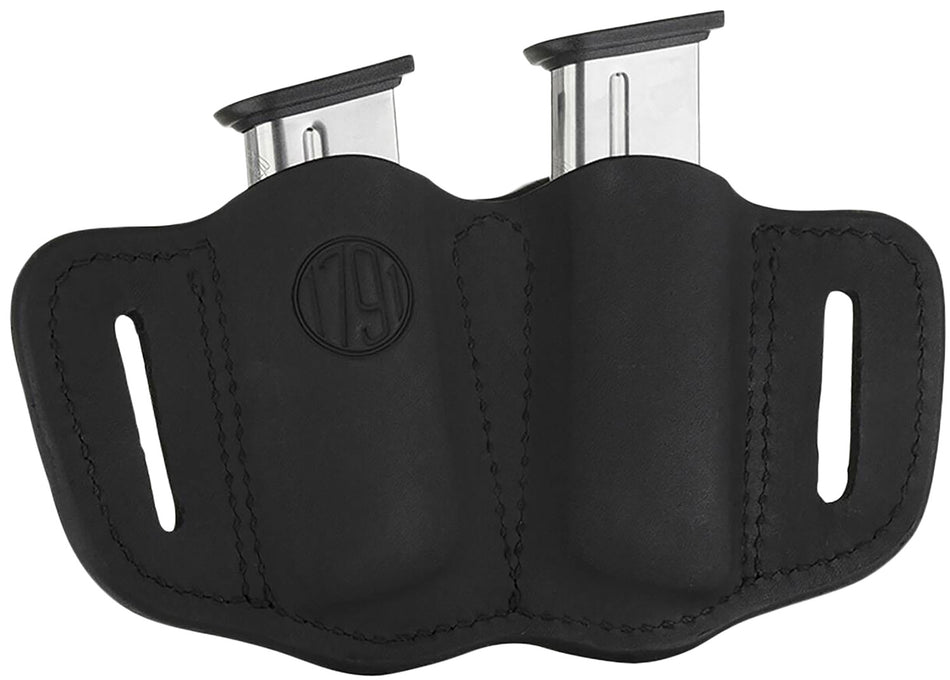 1791 Gunleather MAG2.1 Single Stack Double Mag Holster Stealth Black Leather OWB Belt Slide Ambidextrous