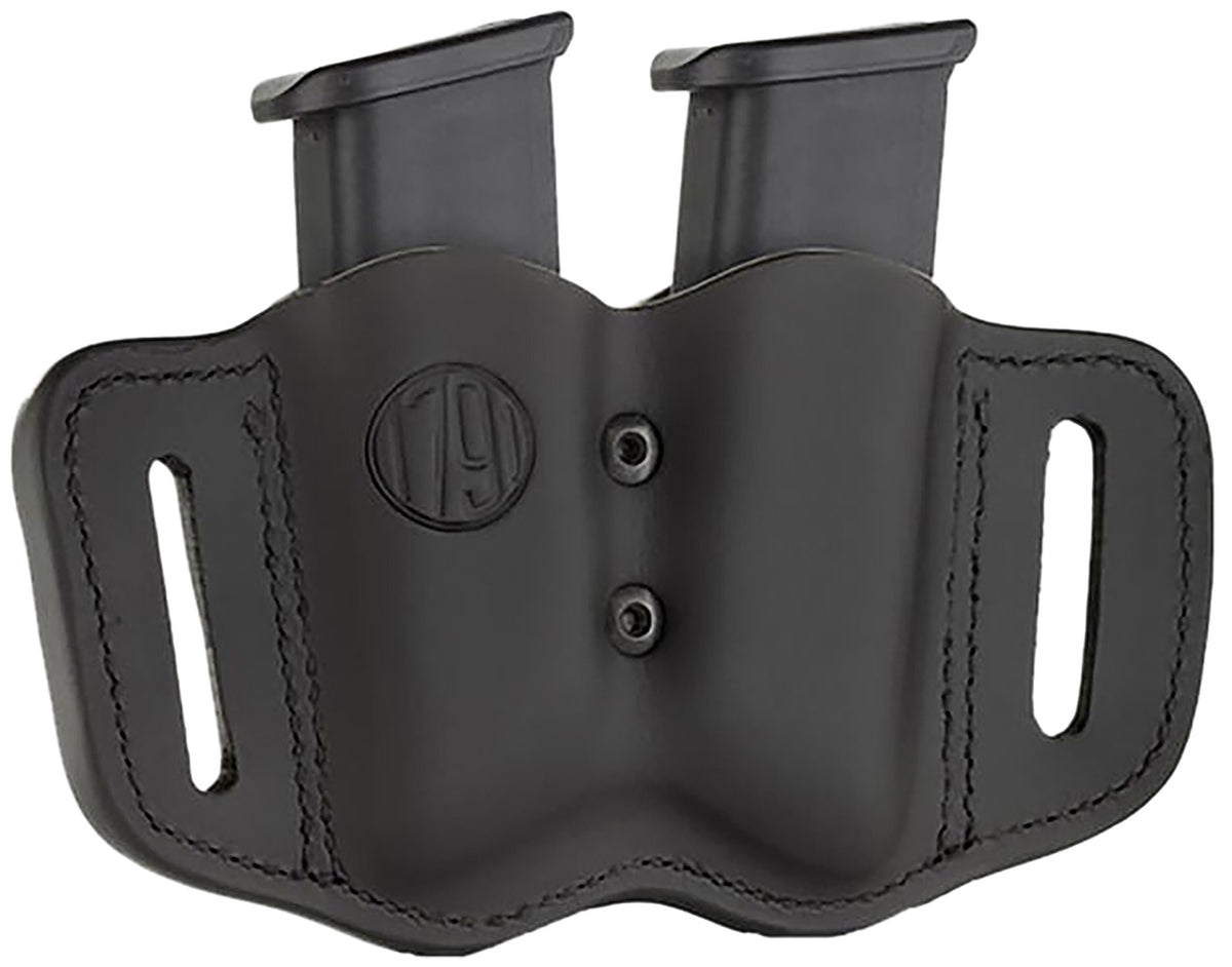 1791 Gunleather MAG-F Double Stack Double Mag Holster Stealth Black Leather OWB Belt Slide Ambidextrous