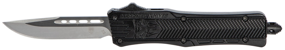 CobraTec SBCTK1SDNS CTK-1 Small OTF Knife 2.75" Drop Point Plain D2 Blade Black Aluminum Handle Pocket Clip