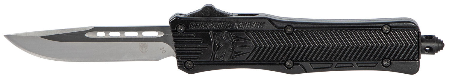 CobraTec SBCTK1SDNS CTK-1 Small OTF Knife 2.75" Drop Point Plain D2 Blade Black Aluminum Handle Pocket Clip