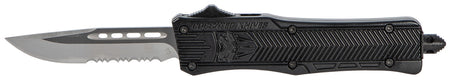 CobraTec SBCTK1SDS CTK-1 Small OTF Knife 2.75" Drop Point Partially Serrated D2 Blade Black Aluminum Handle Pocket Clip