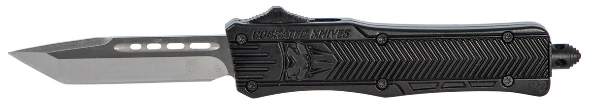 CobraTec SBCTK1STNS CTK-1 Small OTF Knife 2.75" Tanto Plain Black D2 Blade Black Aluminum Handle Pocket Clip