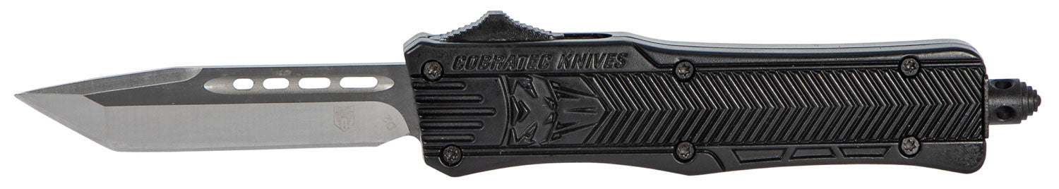 CobraTec SBCTK1STNS CTK-1 Small OTF Knife 2.75" Tanto Plain Black D2 Blade Black Aluminum Handle Pocket Clip