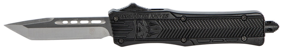 CobraTec SBCTK1STNS CTK-1 Small OTF Knife 2.75" Tanto Plain Black D2 Blade Black Aluminum Handle Pocket Clip