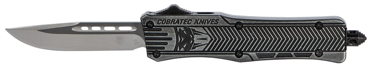CobraTec SSWCTK1SDNS CTK-1 Small OTF Knife 2.75" Drop Point Plain D2 Blade Black Stonewashed Aluminum Handle Pocket Clip