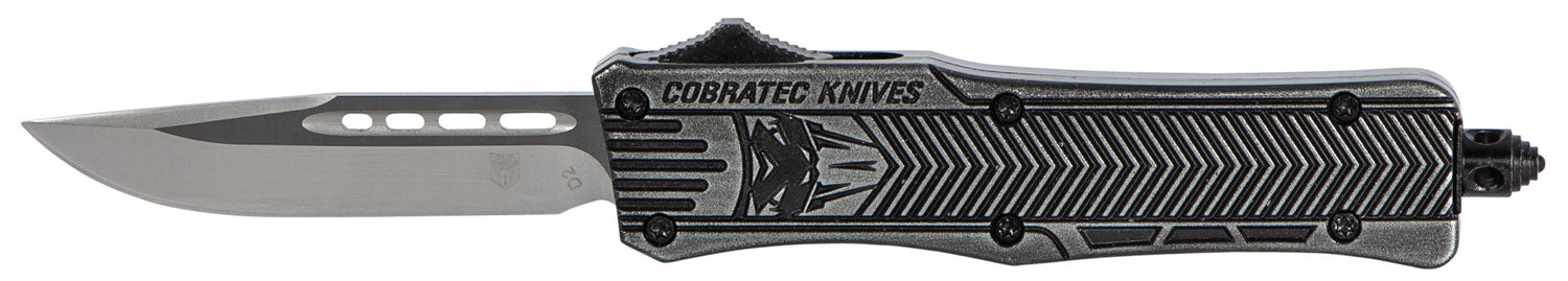 CobraTec SSWCTK1SDNS CTK-1 Small OTF Knife 2.75" Drop Point Plain D2 Blade Black Stonewashed Aluminum Handle Pocket Clip