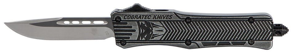 CobraTec SSWCTK1SDNS CTK-1 Small OTF Knife 2.75" Drop Point Plain D2 Blade Black Stonewashed Aluminum Handle Pocket Clip