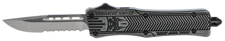 CobraTec SSWCTK1SDS CTK-1 Small OTF Knife 2.75" Partially Serrated D2 Blade Black Stonewashed Aluminum Handle Pocket Clip