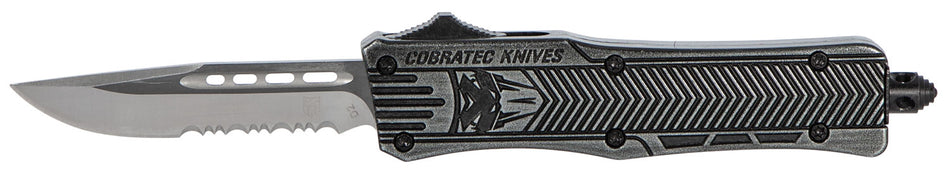 CobraTec SSWCTK1SDS CTK-1 Small OTF Knife 2.75" Partially Serrated D2 Blade Black Stonewashed Aluminum Handle Pocket Clip