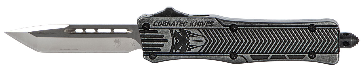 CobraTec SSWCTK1STNS CTK-1 Small OTF Knife 2.75" Tanto Plain D2 Blade Black Stonewashed Aluminum Handle Pocket Clip