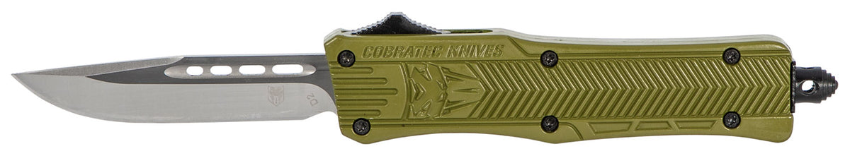 CobraTec SODCTK1SDNS CTK-1 Small OTF Knife 2.75" Drop Point Plain D2 Blade OD Green Aluminum Handle Pocket Clip