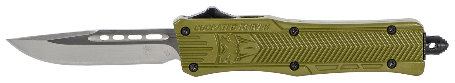 CobraTec SODCTK1SDNS CTK-1 Small OTF Knife 2.75" Drop Point Plain D2 Blade OD Green Aluminum Handle Pocket Clip