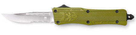 CobraTec SODCTK1SDS CTK-1 Small OTF Knife 2.75" Drop Point Part Serrated D2 Blade OD Green Aluminum Handle Pocket Clip