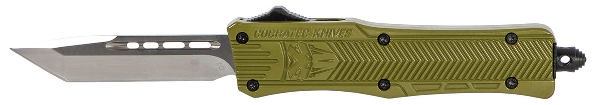 CobraTec SODCTK1STNS CTK-1 Small OTF Knife 2.75" Tanto Plain D2 Blade OD Green Aluminum Handle Pocket Clip