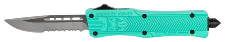 CobraTec STFCTK1SDS CTK-1 Small OTF Knife 2.75" Drop Point Part Serrated D2 Blade Tiffany Blue Aluminum Handle Pocket Clip
