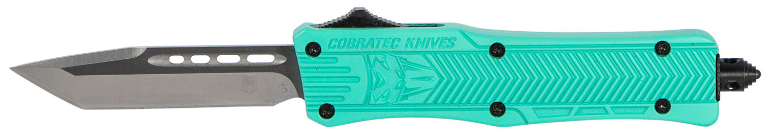 CobraTec STFCTK1STNS CTK-1 Small OTF Knife 2.75" Tanto Plain D2 Blade Tiffany Blue Aluminum Handle Pocket Clip