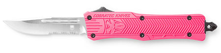 CobraTec CTK-1 Small OTF Drop Point Partially Serrated D2 Steel Pink Handle Glass Breaker Included