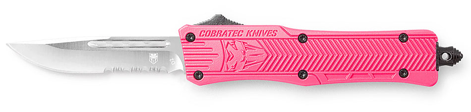 CobraTec CTK-1 Small OTF Drop Point Partially Serrated D2 Steel Pink Handle Glass Breaker Included
