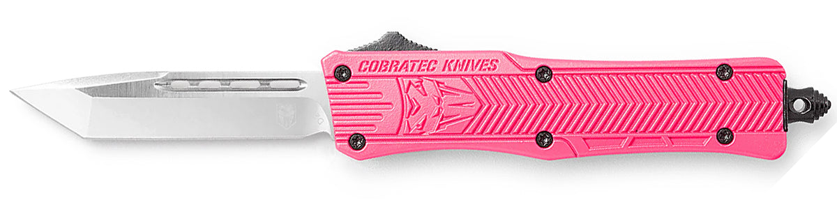 CobraTec CTK-1 Small OTF Tanto Plain D2 Steel Pink Handle Glass Breaker Included