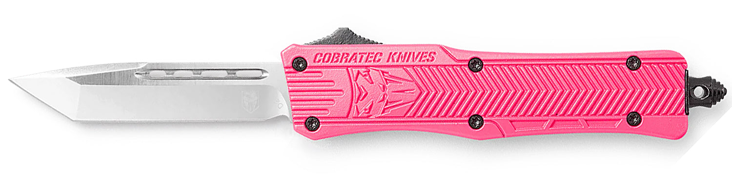 CobraTec CTK-1 Small OTF Tanto Plain D2 Steel Pink Handle Glass Breaker Included