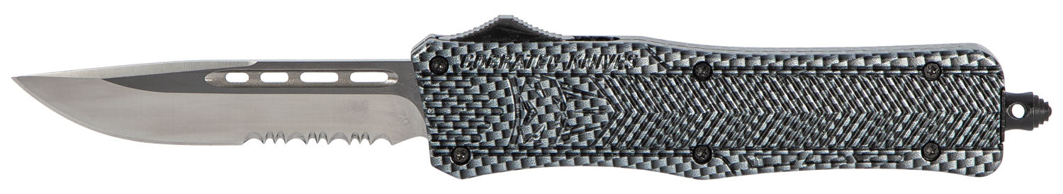 CobraTec CTK-1 Medium OTF Drop Point Partially Serrated D2 Carbon Fiber Handle Glass Breaker Included