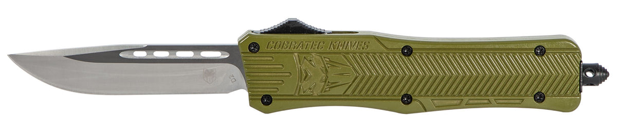 CobraTec CTK-1 Medium OTF Drop Point Plain D2 Steel OD Green Handle Glass Breaker Included