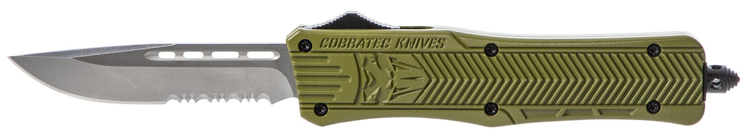 CobraTec CTK-1 Medium OTF Drop Point Partially Serrated D2 OD Green Handle Glass Breaker Included