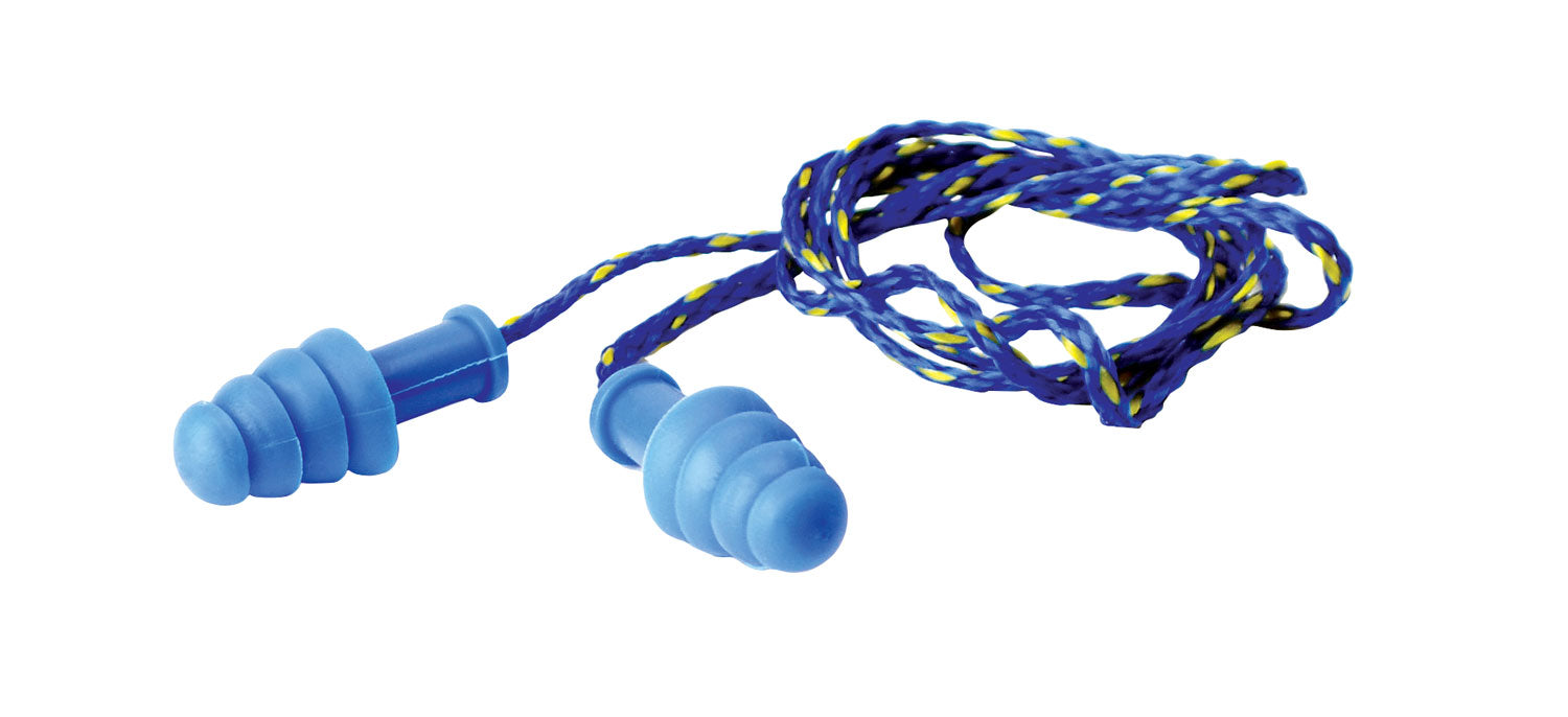 Walker's Blue Corded Rubber Ear Plugs 27 dB NRR In-Ear with Braided Nylon Cord
