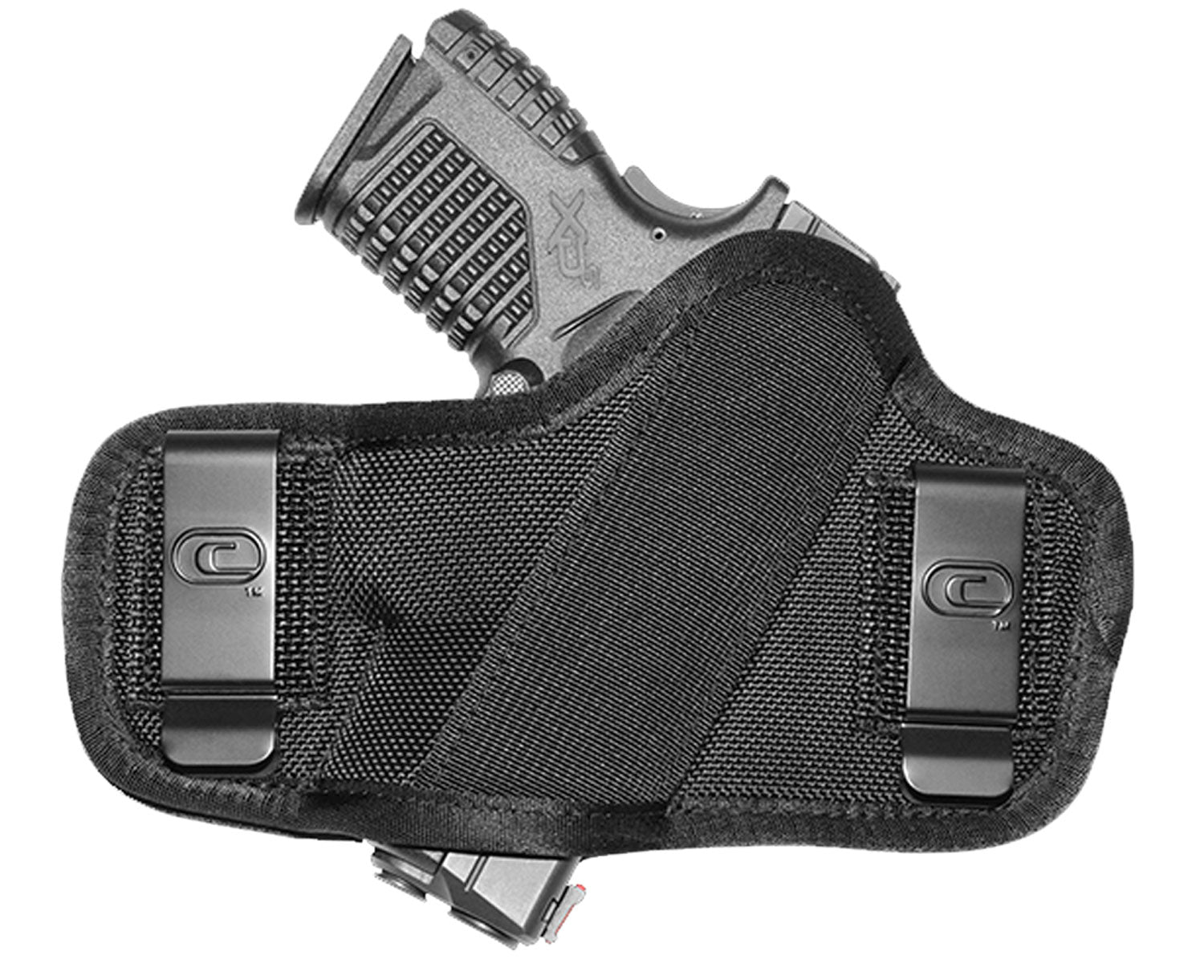 Crossfire CRFCLPONSA1S2 Clip-On Outside Waistband Holster Black Nylon Ambidextrous Subcompact Barrel