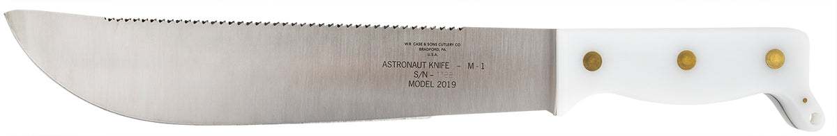 Case 12019 Astronaut M-1 NASA Commemorative Fixed Machete 11.75" As-Ground High Carbon Steel Blade, Smooth White Handle