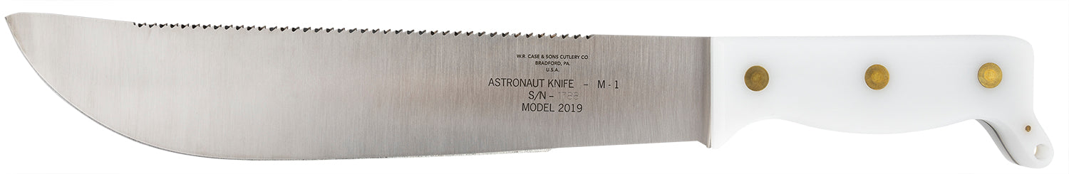 Case 12019 Astronaut M-1 NASA Commemorative Fixed Machete 11.75" As-Ground High Carbon Steel Blade, Smooth White Handle