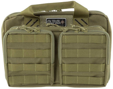 GPS Bags Tactical Quad +2 Tan Range Bag, 8 Mag Pockets, 2 Ammo Pockets, Lockable Zippers, Holds 6 Pistols