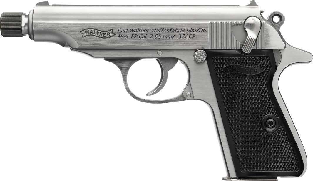 dWALTHER PP SD 32ACP PISTOL STAINLESS 3.9" THREADED BARREL 8RD MAGAZINE