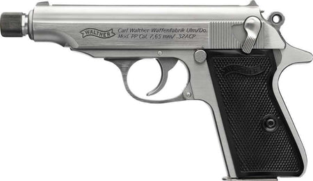 dWALTHER PP SD 32ACP PISTOL STAINLESS 3.9" THREADED BARREL 8RD MAGAZINE
